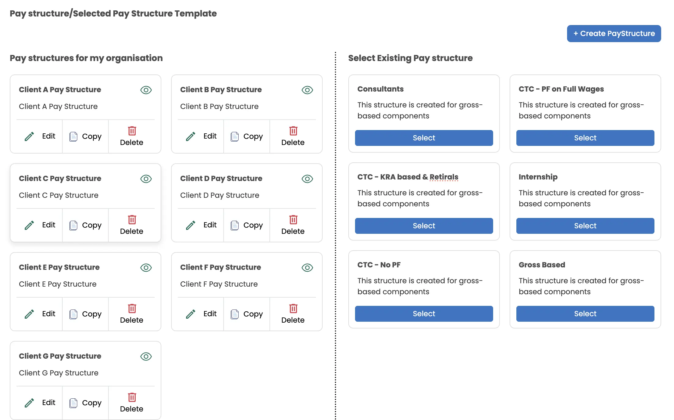 Client-specific pay structure in EZII Payroll
